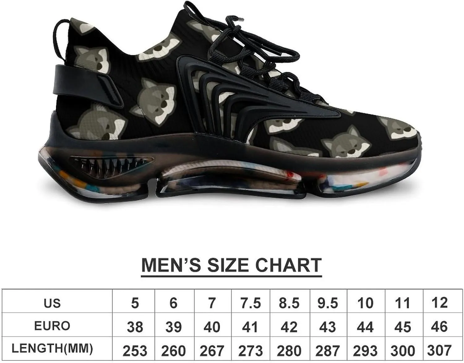 Cartoon Wolf Head Men's Running Shoes Lightweight Walking Shoe Breathable Sneaker