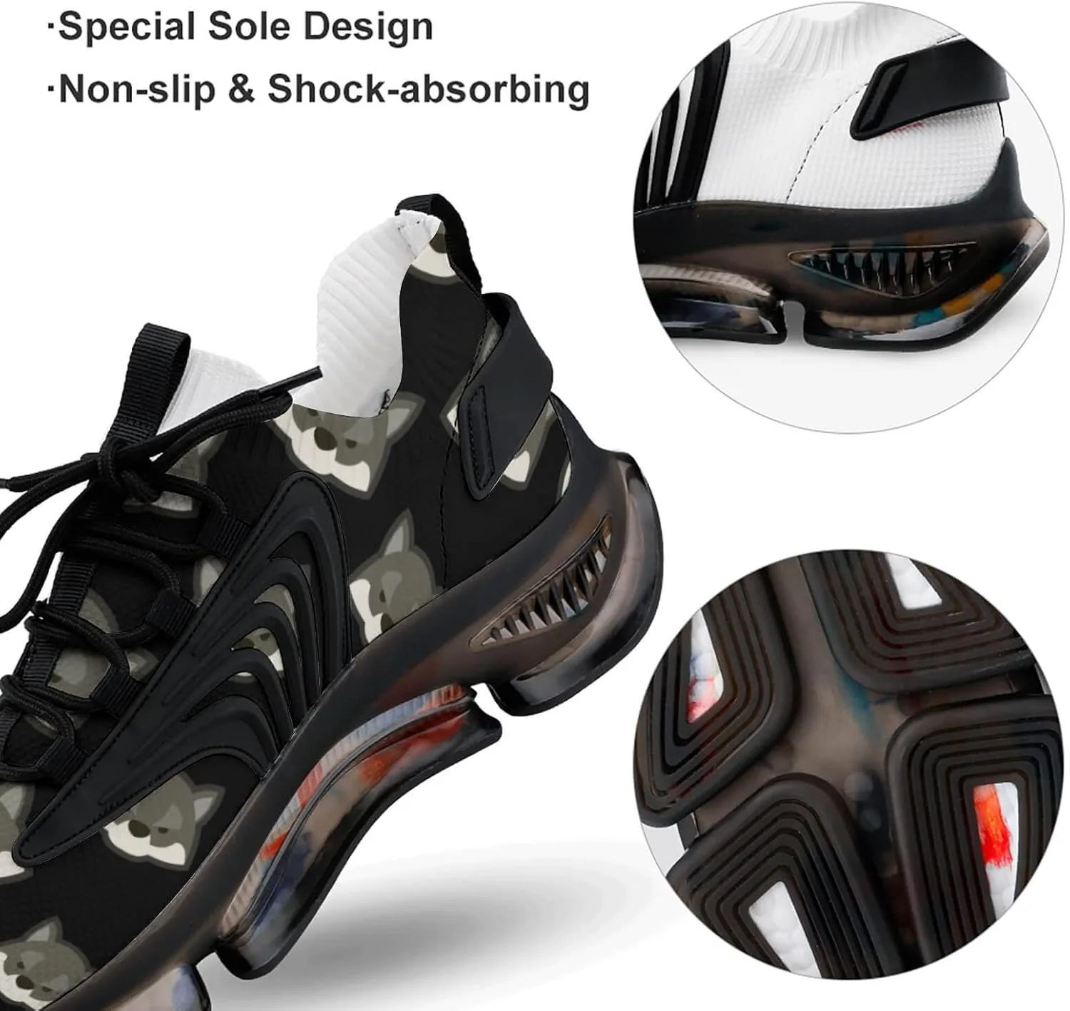 Cartoon Wolf Head Men's Running Shoes Lightweight Walking Shoe Breathable Sneaker