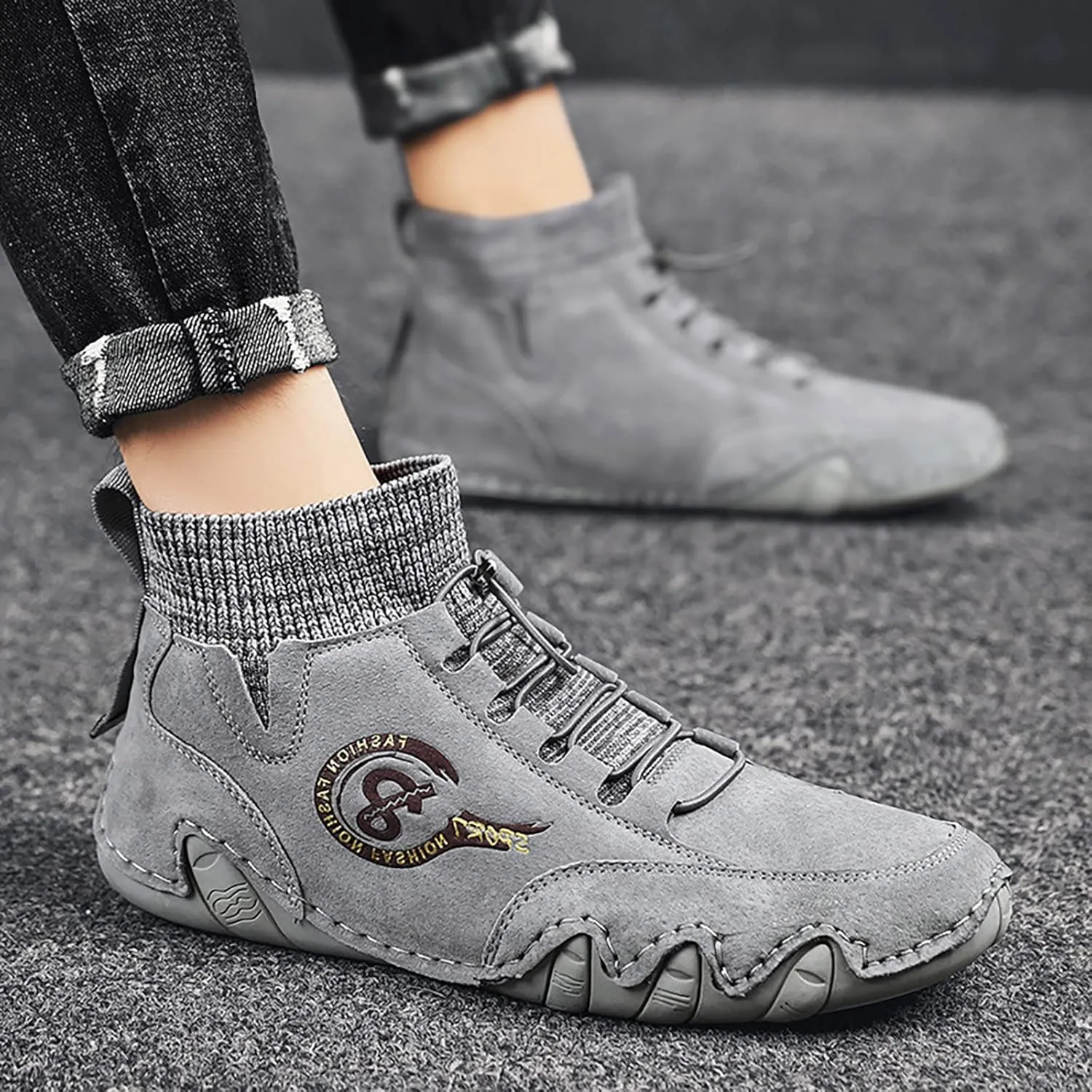 Casual Dress Shoes Men's Casual Shoes Korean Version High Top Round Toe Breathable Daily Dad's