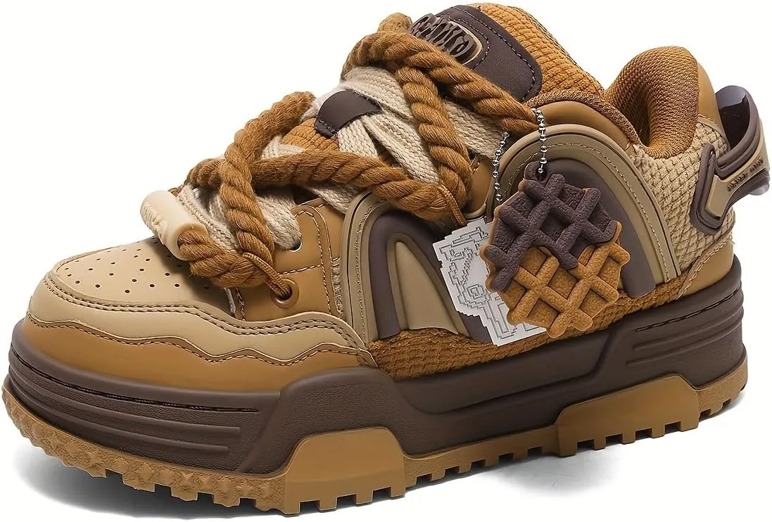 Casual Sports Skateboard Shoes, Thick-Soled Skateboard Shoes, Low-top, Thick Straps, Waffle Accessories, Shock-Absorbing, Breathable Upper