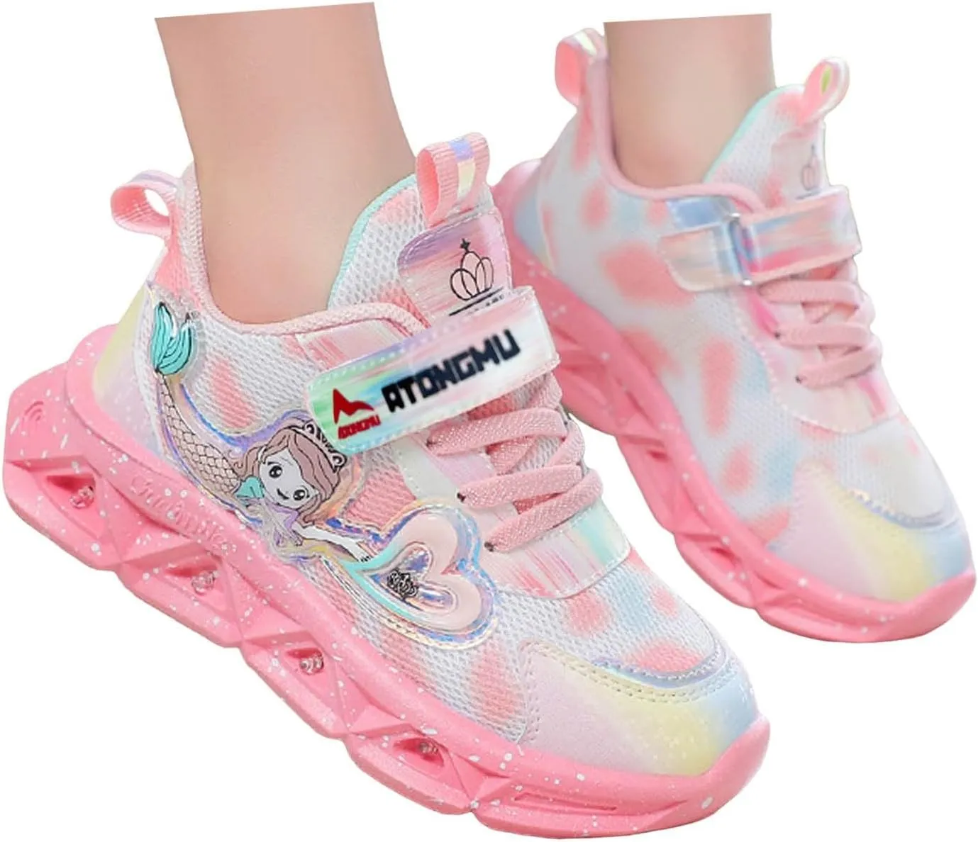 Cathalem Girls Sneakers Casual Shoes LED Light Up Sneakers Mermaid Princess Shoes Baby Toddler Athletic Jogging Shoes