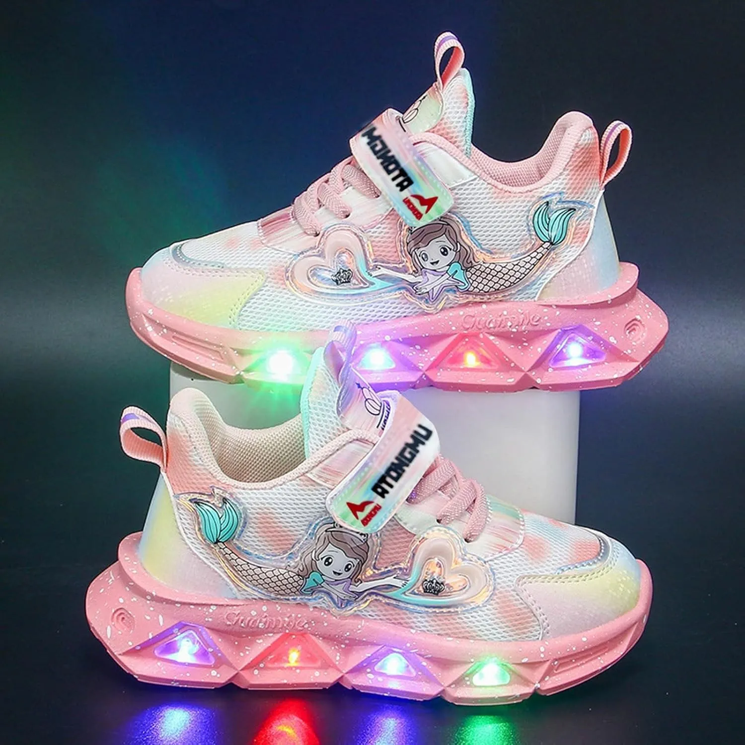 Cathalem Girls Sneakers Casual Shoes LED Light Up Sneakers Mermaid Princess Shoes Baby Toddler Athletic Jogging Shoes