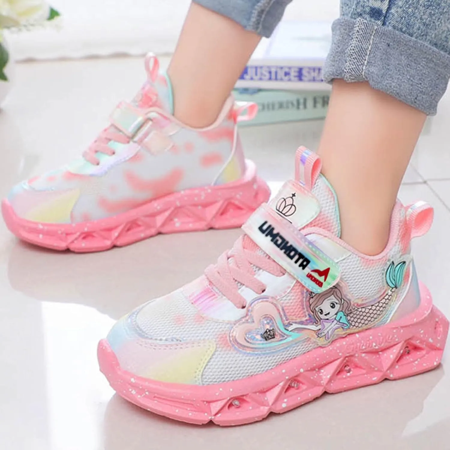 Cathalem Girls Sneakers Casual Shoes LED Light Up Sneakers Mermaid Princess Shoes Baby Toddler Athletic Jogging Shoes