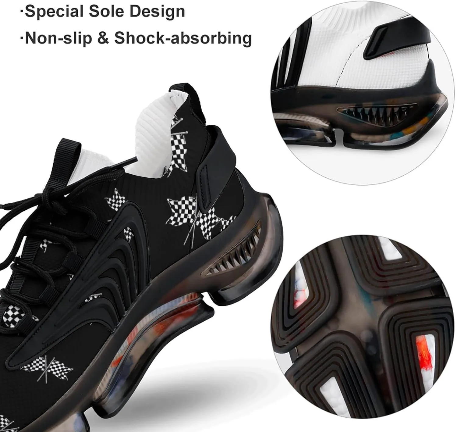 Checkered Flag Men's Running Shoes Lightweight Walking Shoe Breathable Sneaker