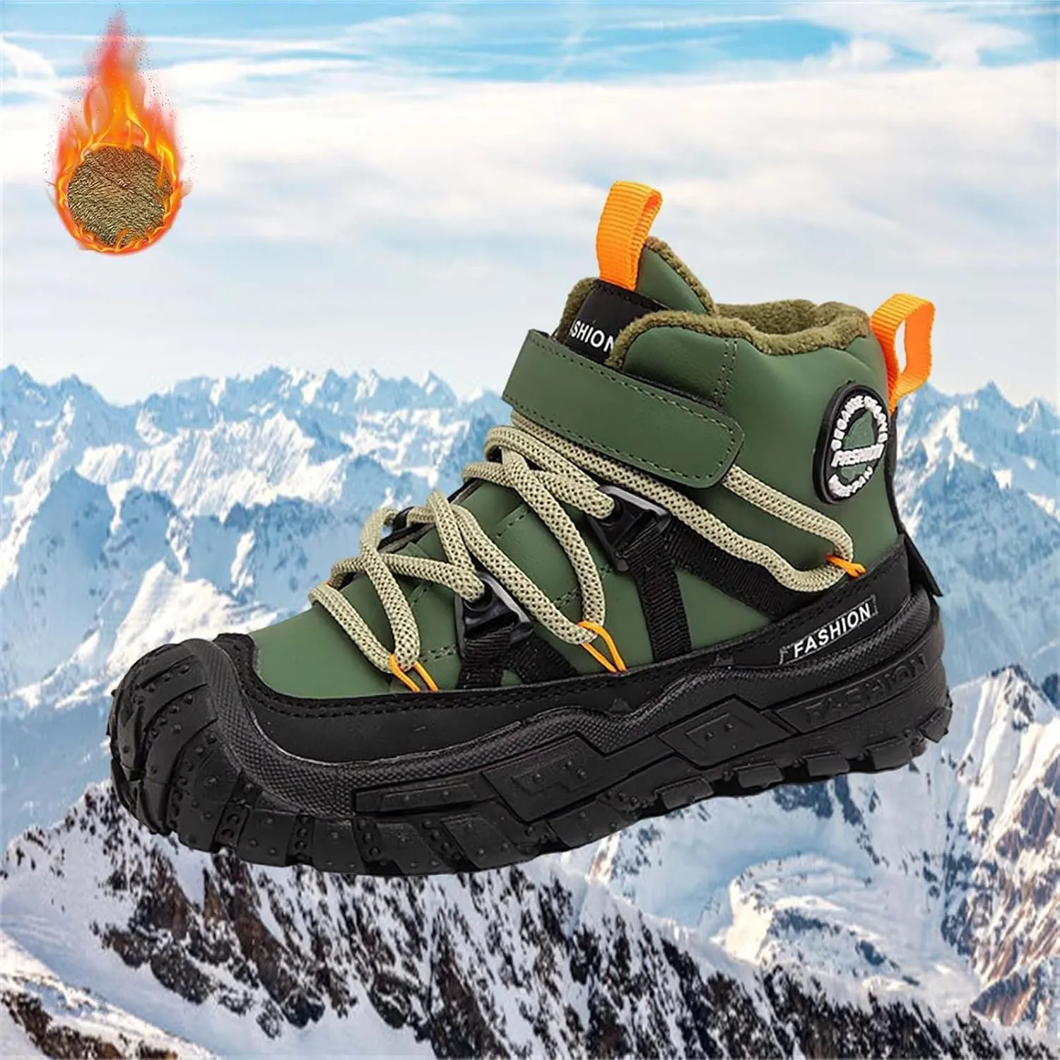 Childrens Fuzzy Snow Booties Open Toe Lace-Up Ankle Shoes Winter Ski Boots Boys Kids Sole Non Slip Outdoor Sport Shoes