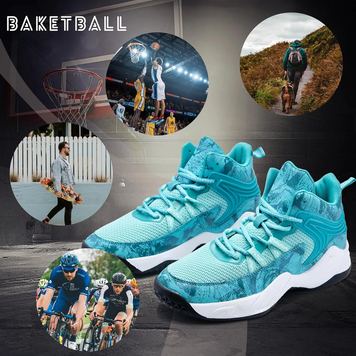 CJSPORX Men Women Basketball Shoes Breathable Non Slip Outdoor Fashion Sneakers