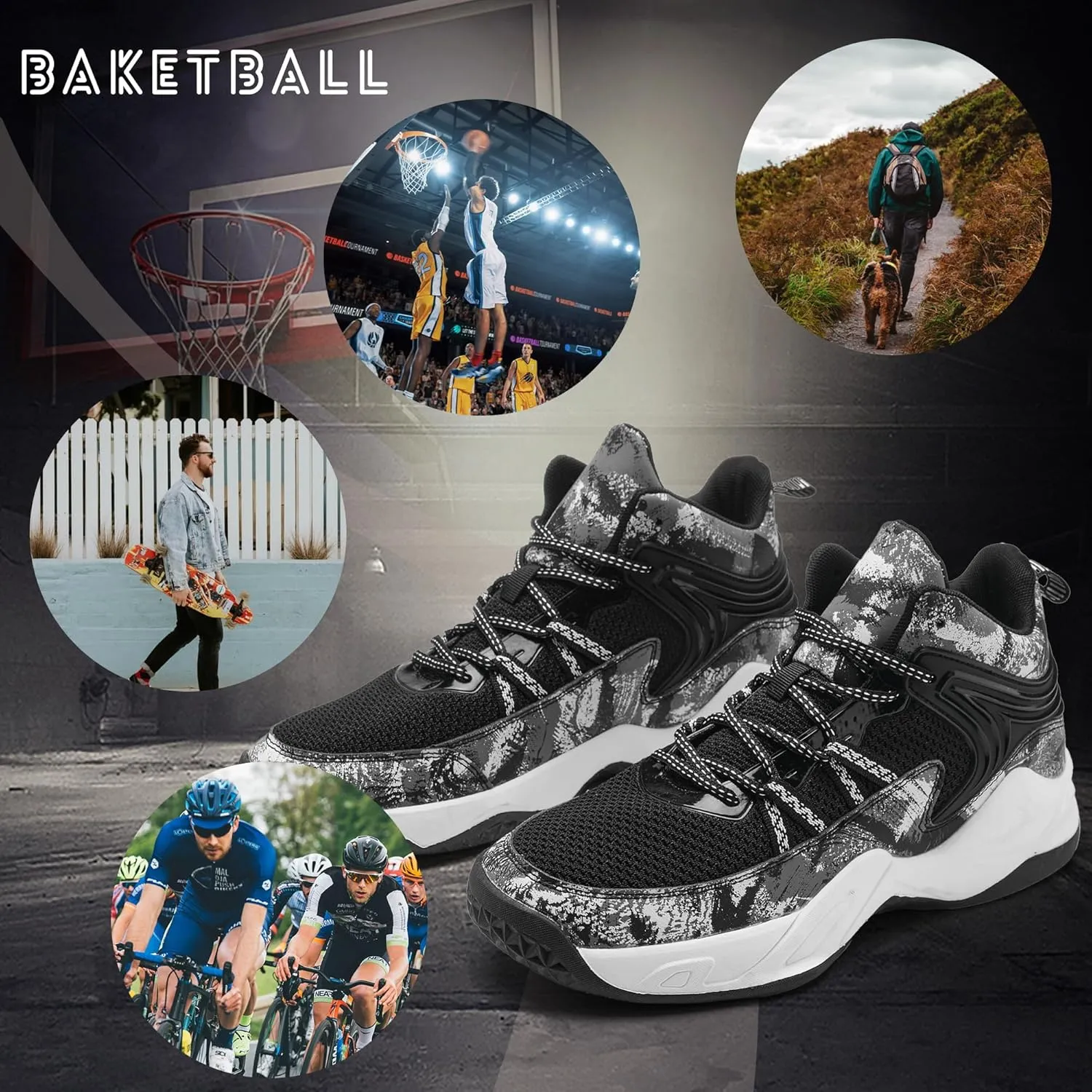CJSPORX Men Women Basketball Shoes Breathable Non Slip Outdoor Fashion Sneakers