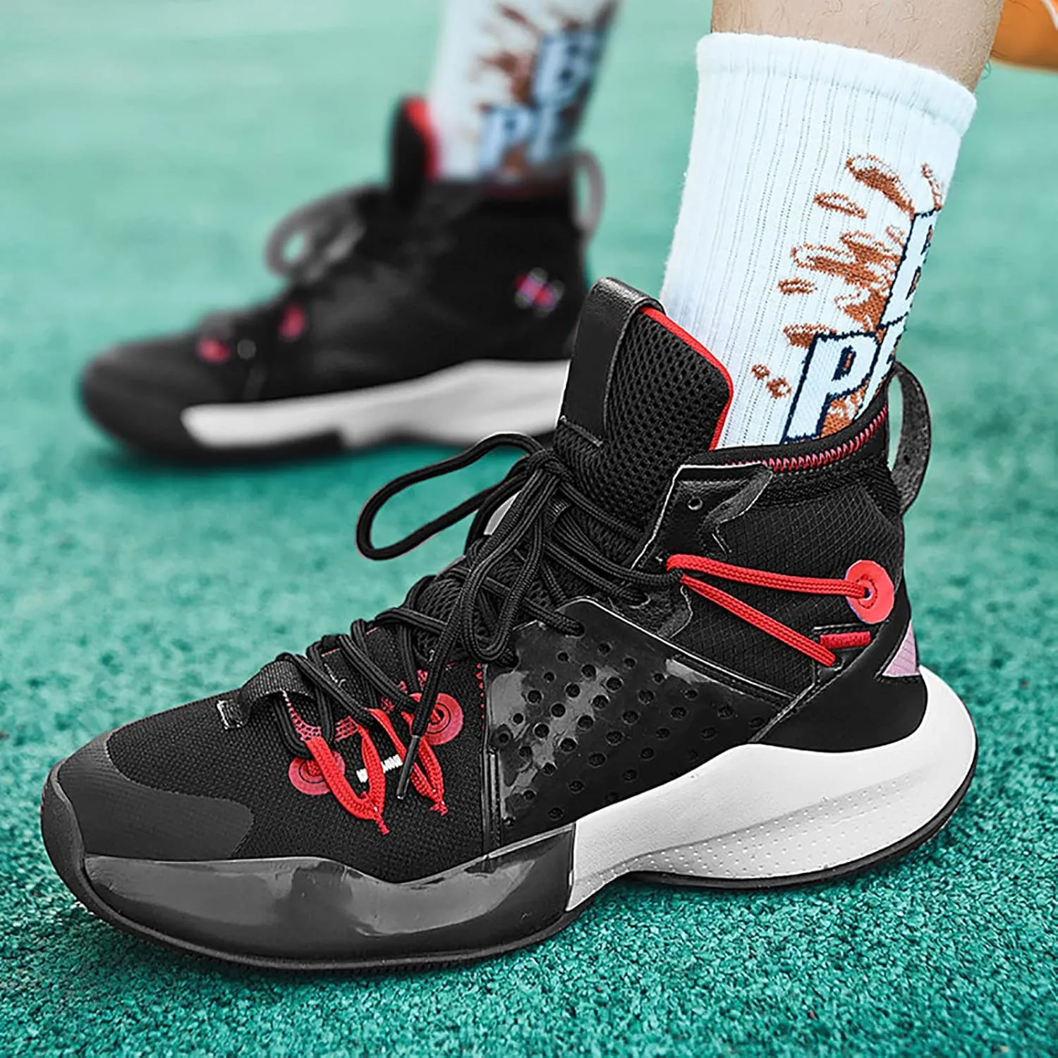 CJSPORX Mens Basketball Shoes Fashion High Top Running Sneakers Lightweight Sport Shoes for Athletic