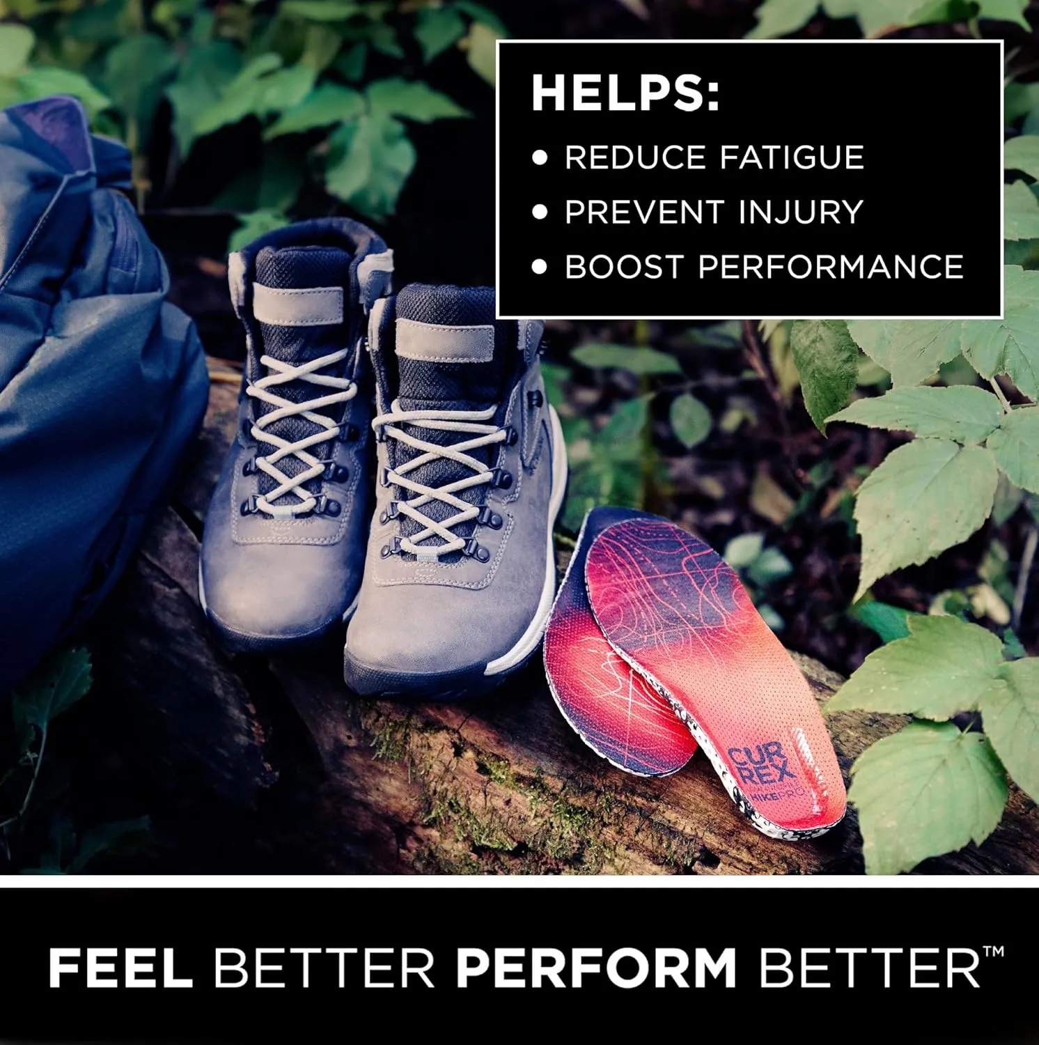 CURREX HikePro Insoles for Hiking Boots & Shoes – Shock Absorbing Inserts to Help Reduce Fatigue and Increase Performance – Anti-Slip Heel Surface forStability – for Men & Women – Medium Arch, Large
