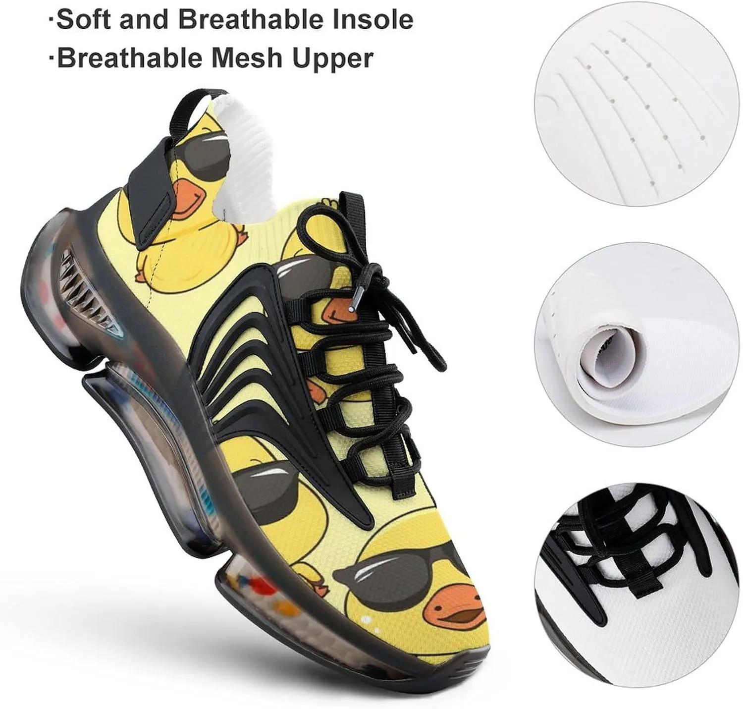 Cute Yellow Duck with Glasses Men's Running Shoes Lightweight Walking Shoe Breathable Sneaker