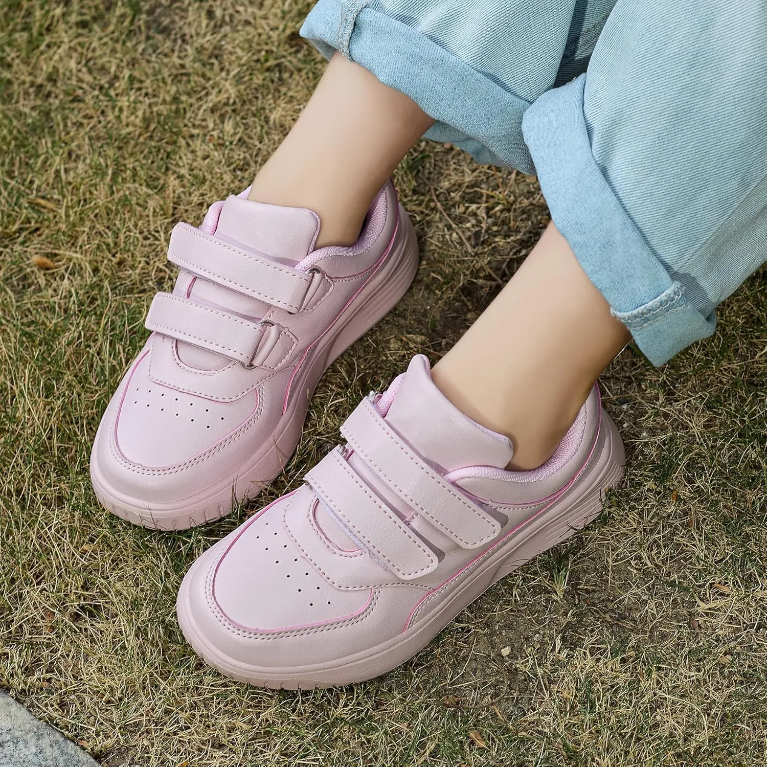 DSWED Unisex-Child Leather Lightweight Breathable Knit Athletic Running Sneakers for Kids Shoes for Boys Girls