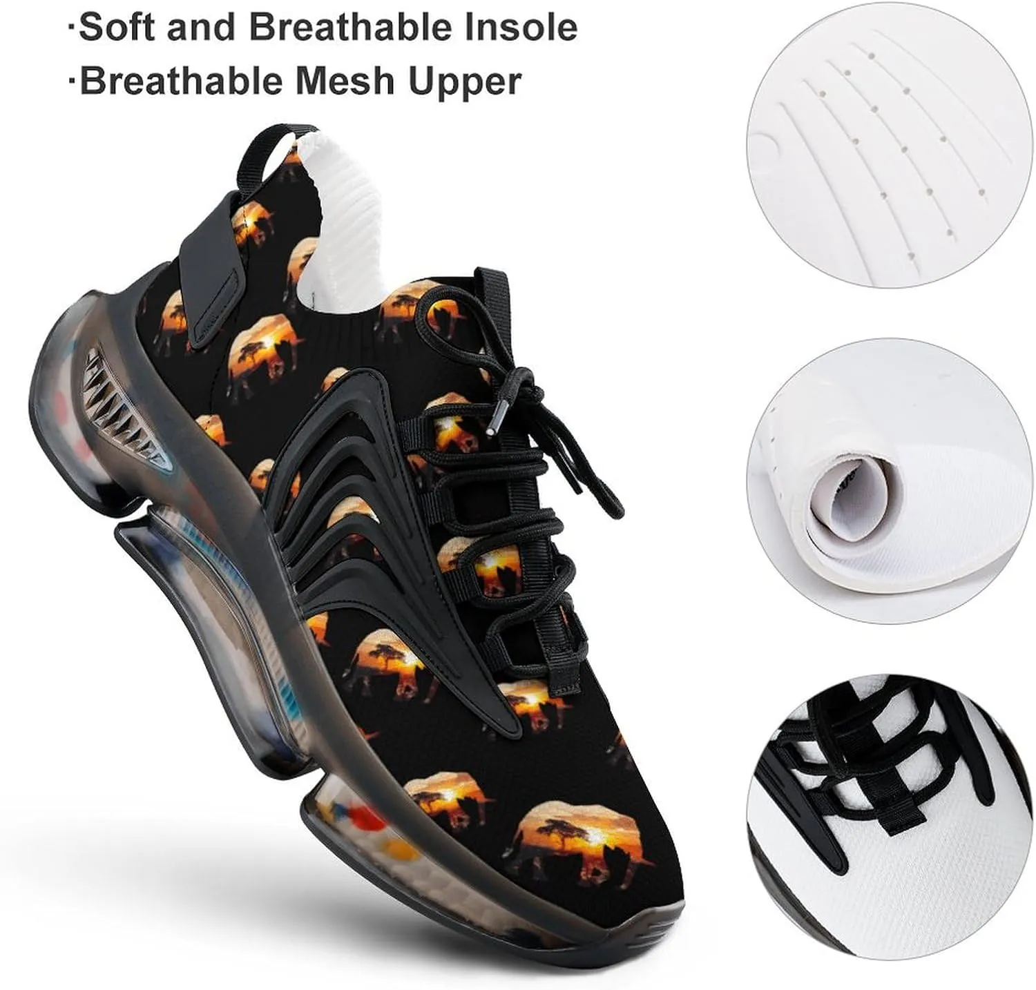 Elephant Africa Landmark Inside Men's Running Shoes Lightweight Walking Shoe Breathable Sneaker