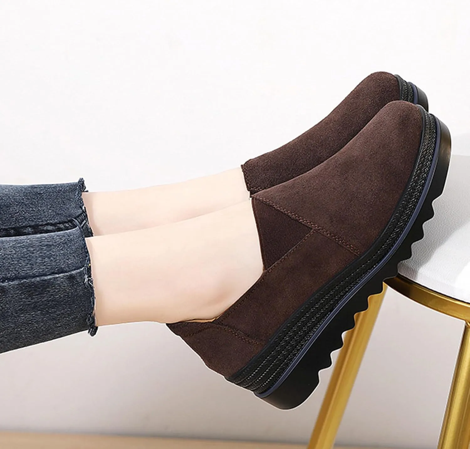 EnllerviiD Women's Platform Loafers Slip-On Comfortable Suede Moccasins Wedge Penny Loafers Thick Soft Platform Lightweight Casual Business Work Shoes