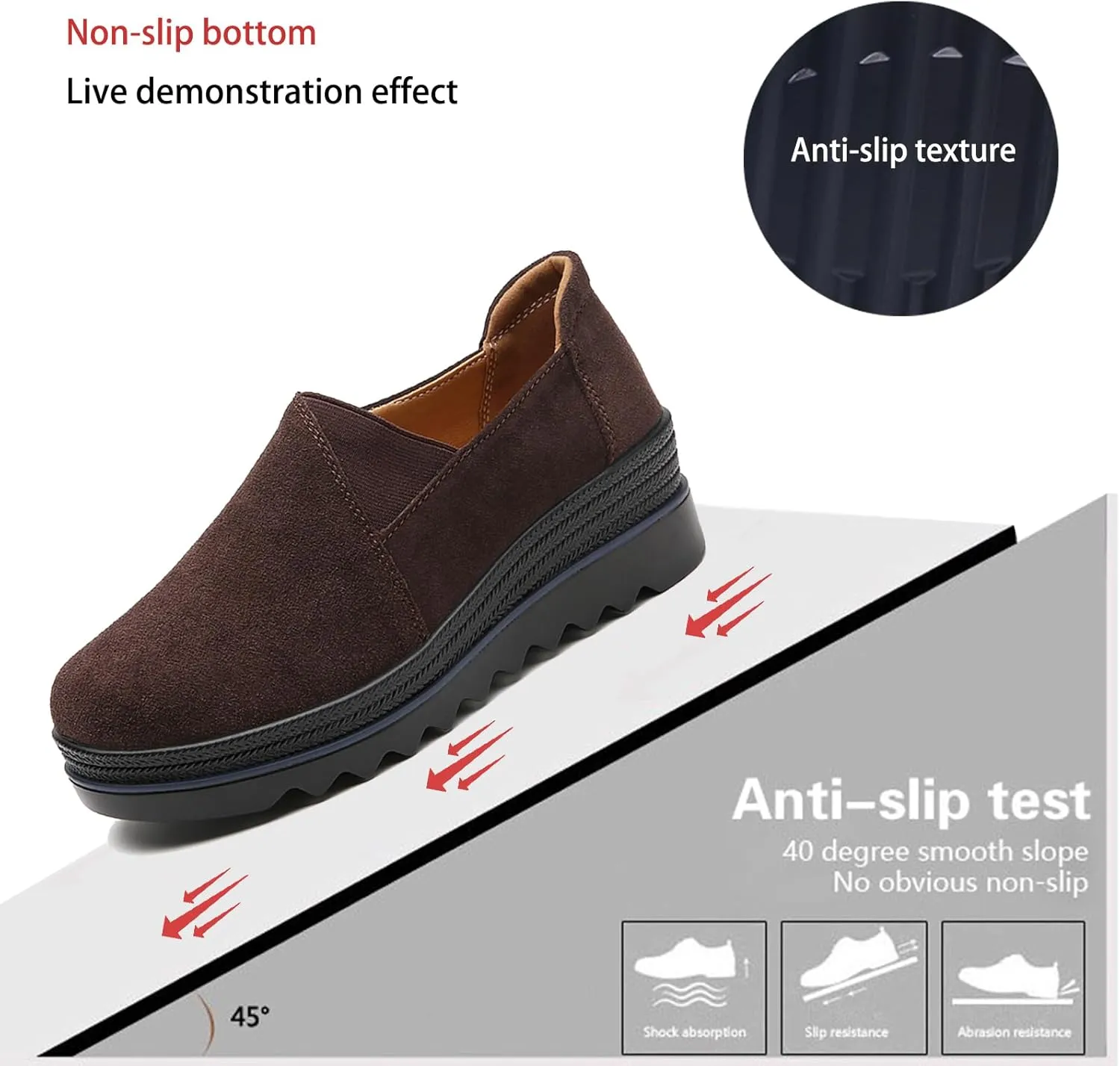 EnllerviiD Women's Platform Loafers Slip-On Comfortable Suede Moccasins Wedge Penny Loafers Thick Soft Platform Lightweight Casual Business Work Shoes