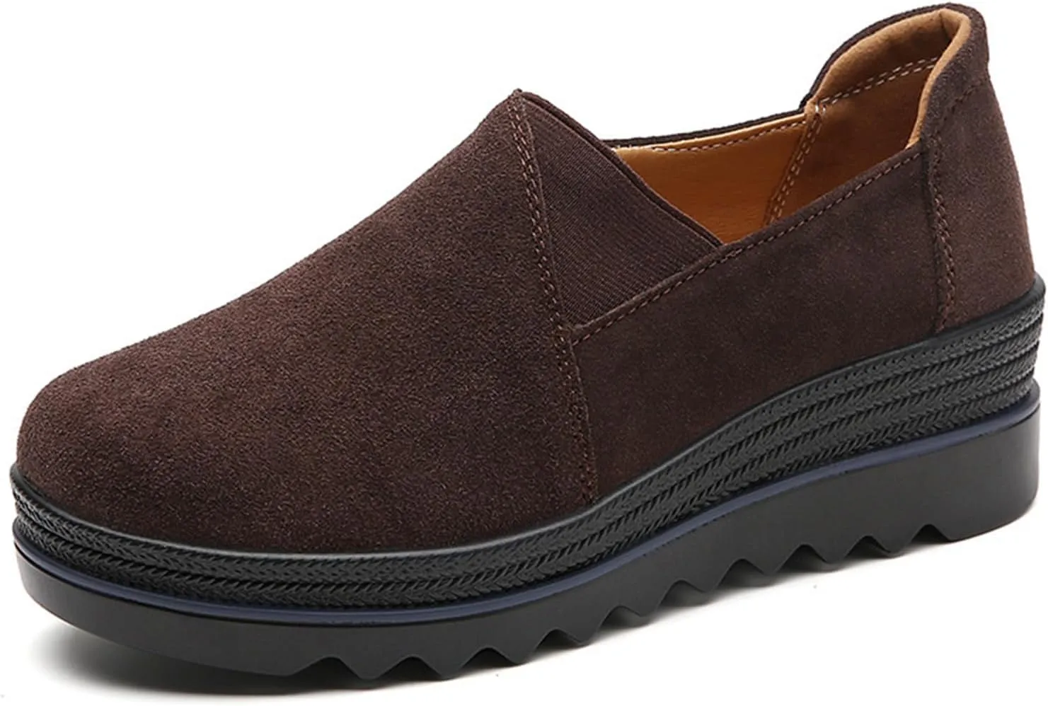 EnllerviiD Women's Platform Loafers Slip-On Comfortable Suede Moccasins Wedge Penny Loafers Thick Soft Platform Lightweight Casual Business Work Shoes