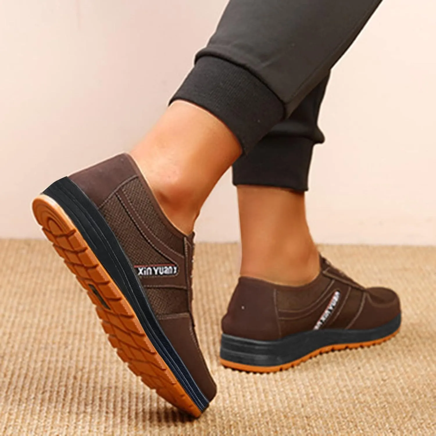 Fashion Sneaker Lace-Up Men Wedge Heel Soft Sole Soft Sole Round Toe Breathable Running Western Shoes Fashion Men