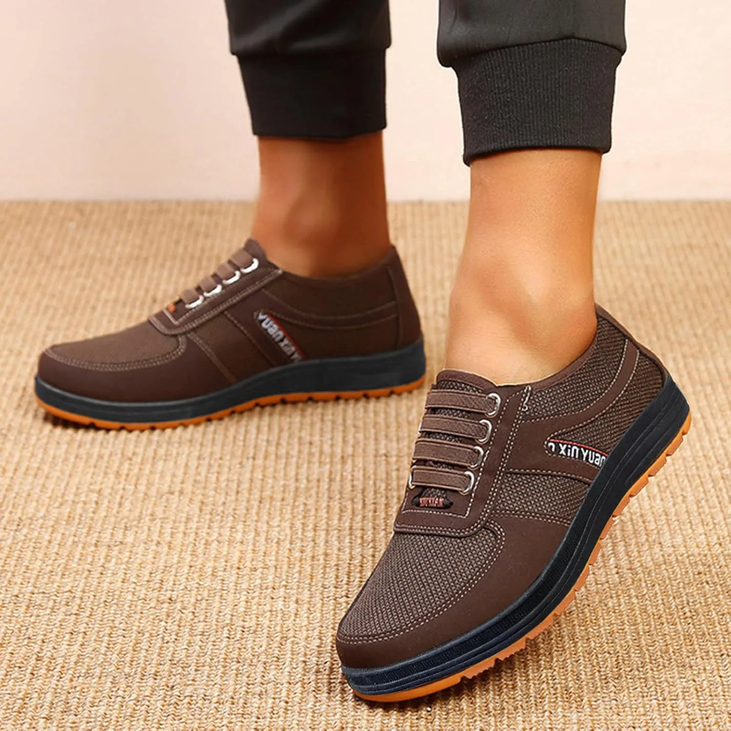 Fashion Sneaker Lace-Up Men Wedge Heel Soft Sole Soft Sole Round Toe Breathable Running Western Shoes Fashion Men
