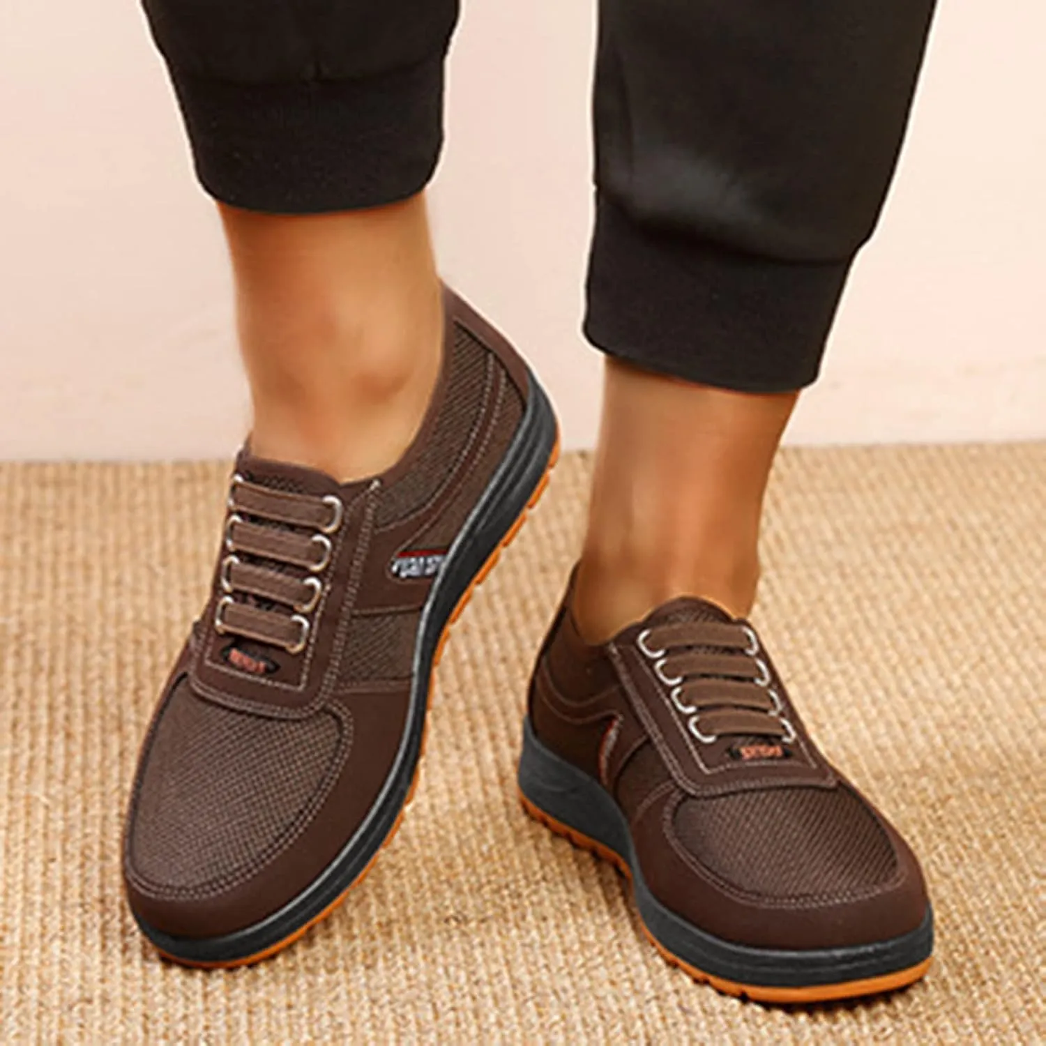 Fashion Sneaker Lace-Up Men Wedge Heel Soft Sole Soft Sole Round Toe Breathable Running Western Shoes Fashion Men