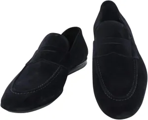 Fiori Di Lusso Dark Blue Suede Penny Loafers