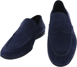 Fiori Di Lusso Navy Blue Suede Penny Loafers