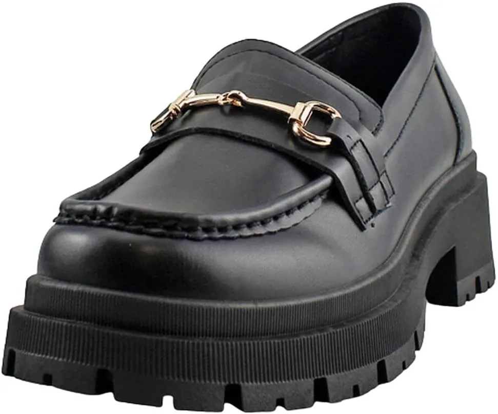 Forever Link Womens Slip On Loafer Chunky Chain Platform Heel