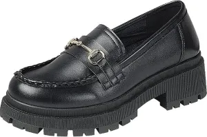 Forever Link Womens Slip On Loafer Chunky Chain Platform Heel