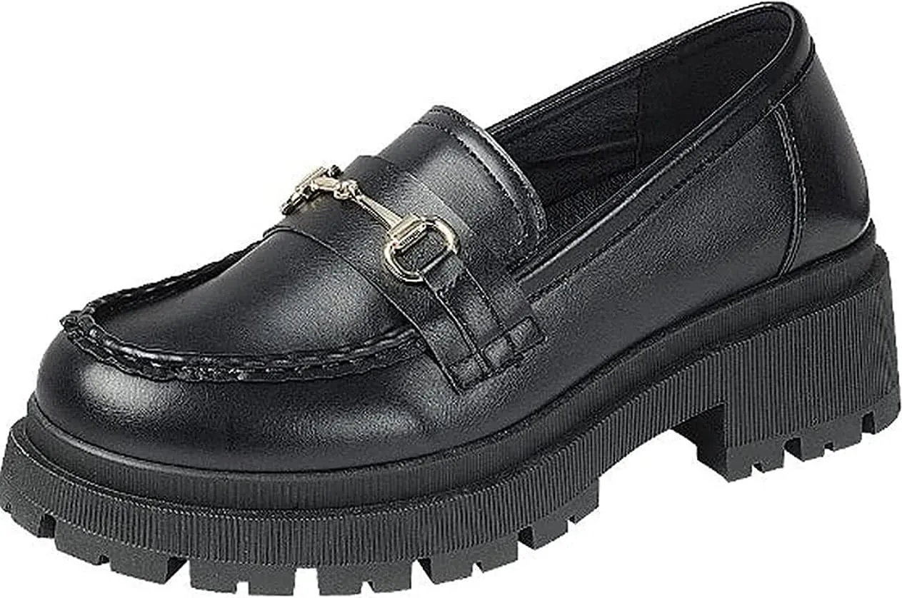 Forever Link Womens Slip On Loafer Chunky Chain Platform Heel