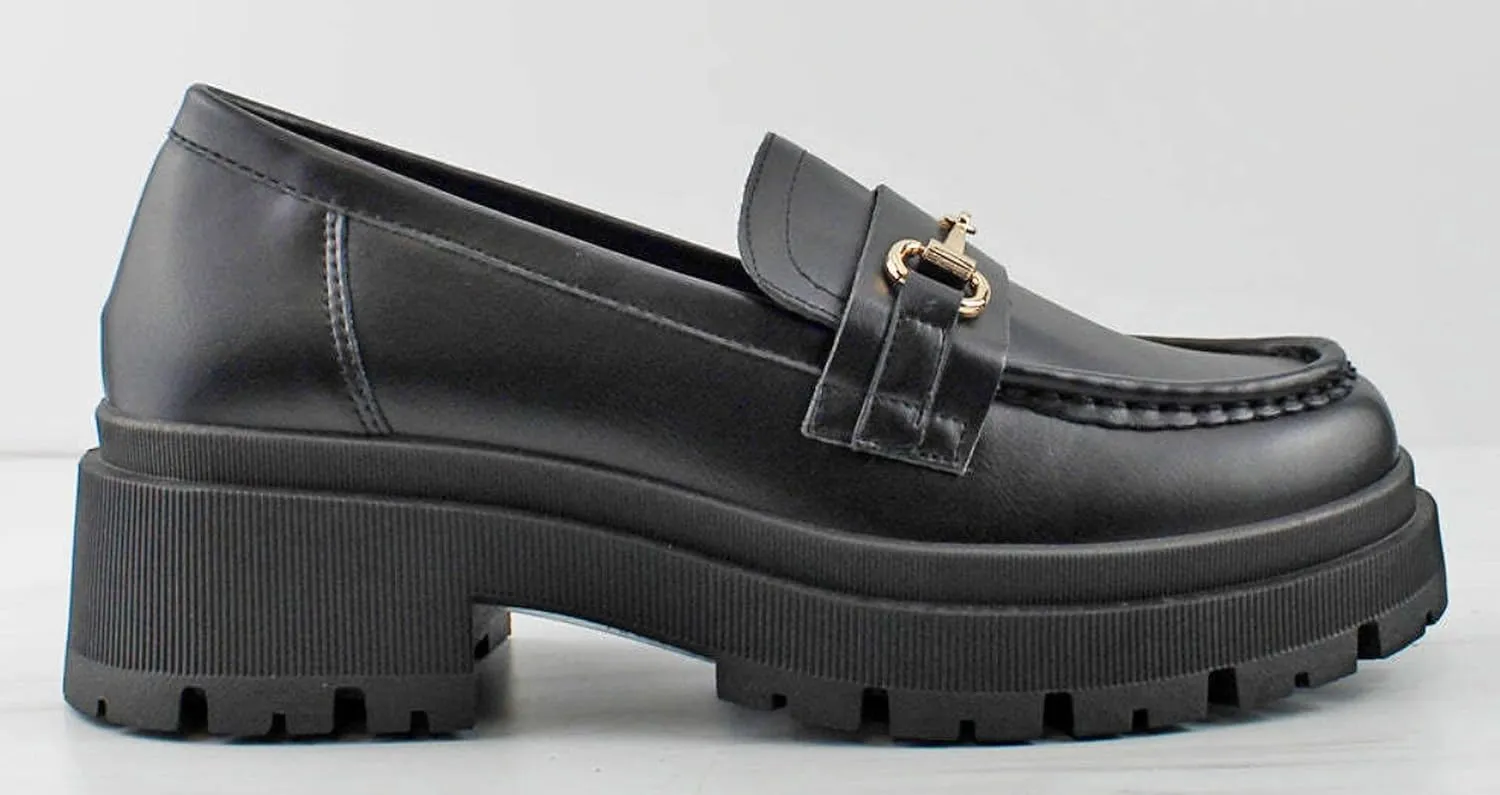 Forever Link Womens Slip On Loafer Chunky Chain Platform Heel