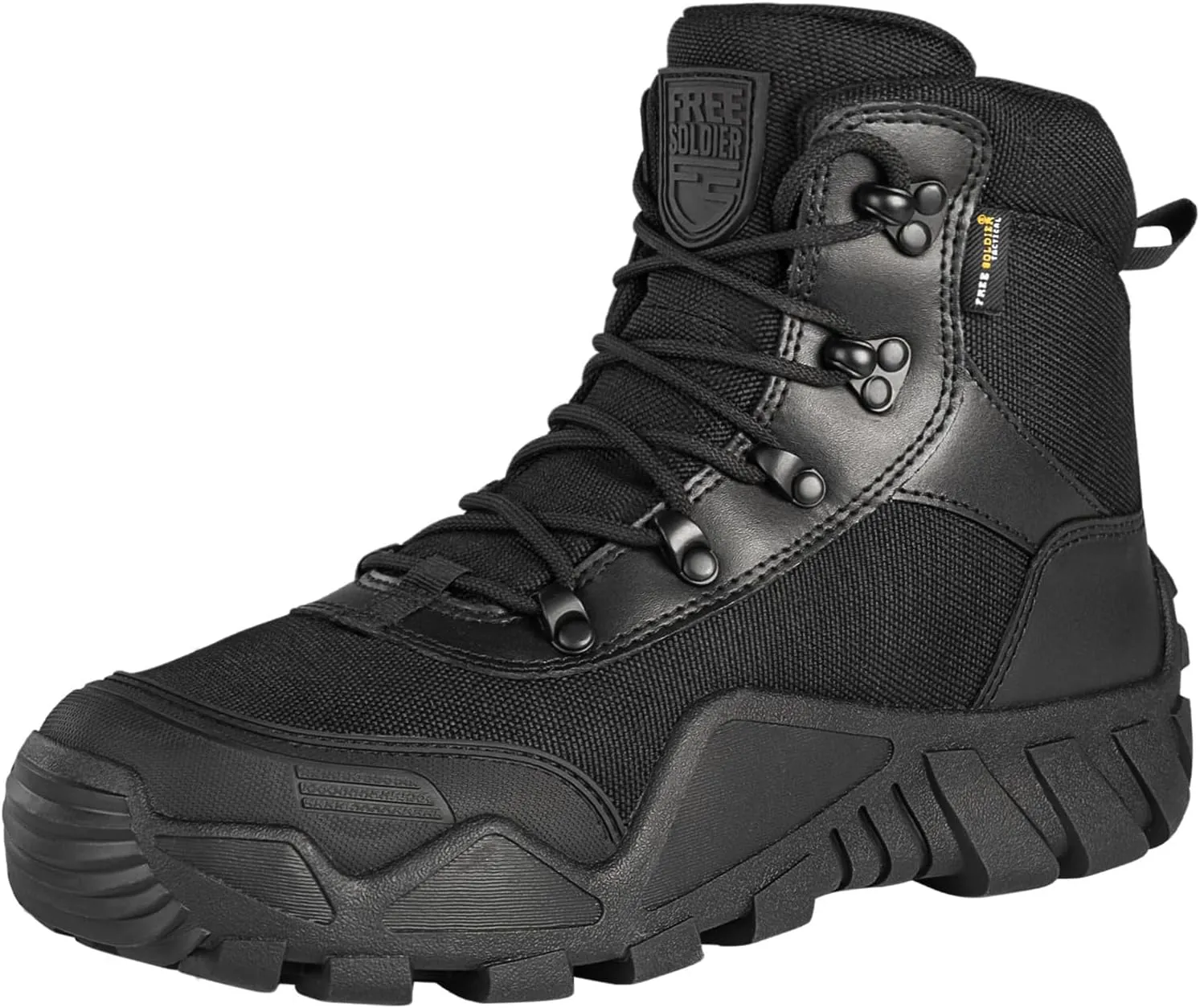FREE SOLDIER Men's Waterproof Hiking Boots Tactical Work Boots Outdoor Lightweight Military Boots (Mid Black, US 13)