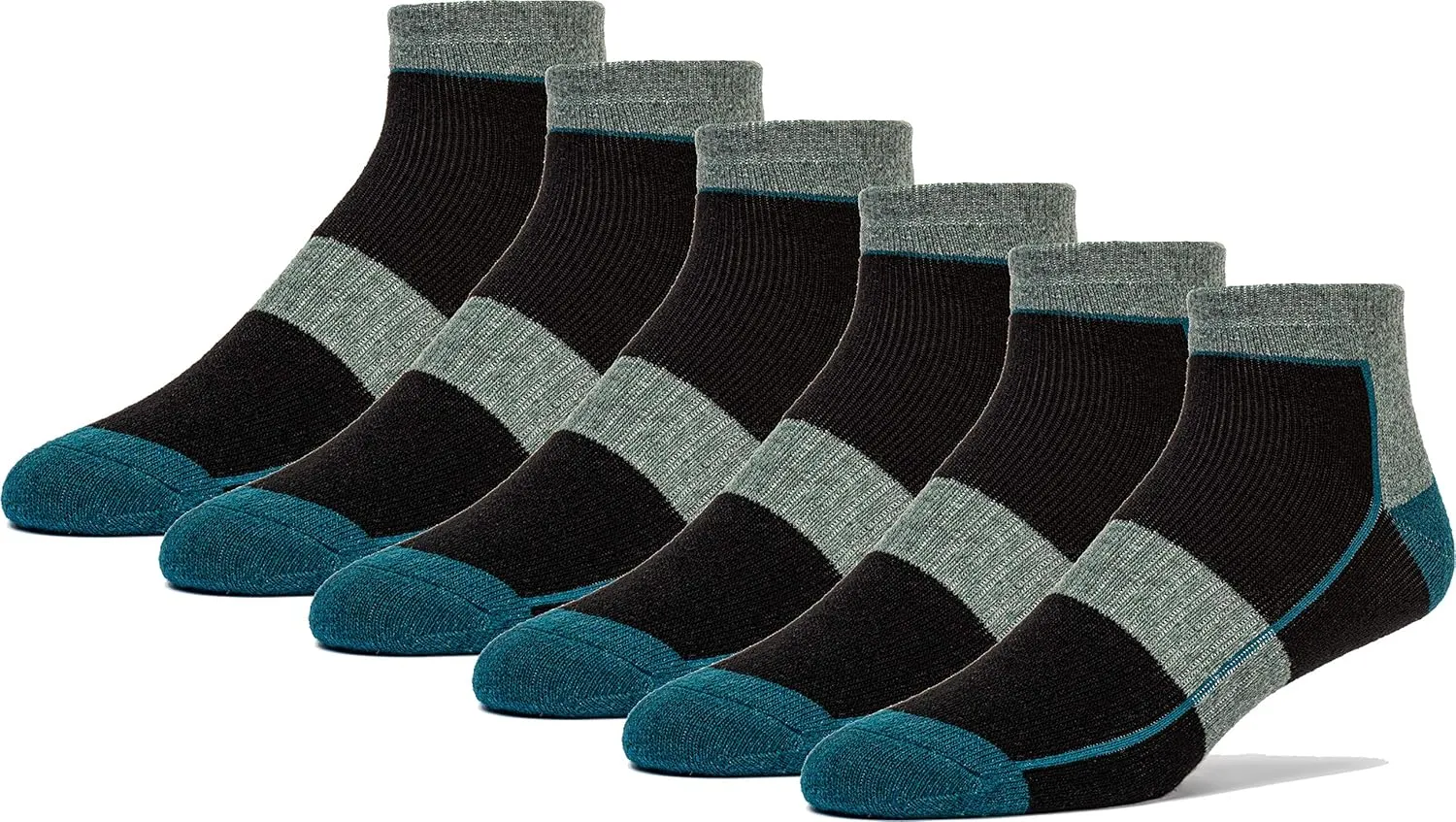 FUN TOES Low Cut Ankle Merino Wool Mens Hiking Running Socks Compression Arch Support Cushioned 6 Pairs