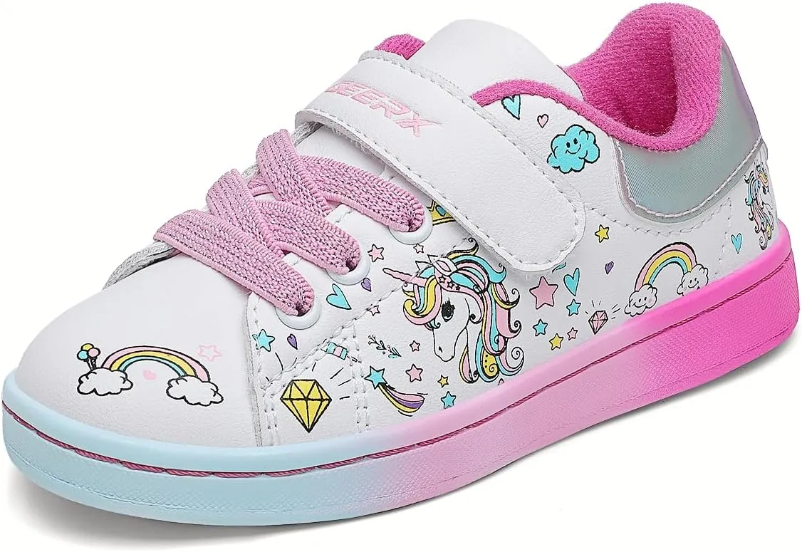 GEERX Toddler Girl Shoe Lightweight Casual Adjustable Strap Cute Unicorn Sneaker Comfortable for Walking Running (Infant/Toddler/Little Kid)
