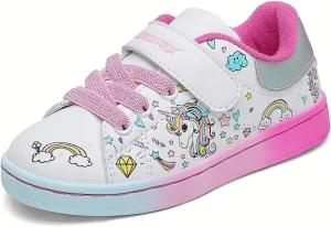GEERX Toddler Girl Shoe Lightweight Casual Adjustable Strap Cute Unicorn Sneaker Comfortable for Walking Running (Infant/Toddler/Little Kid)