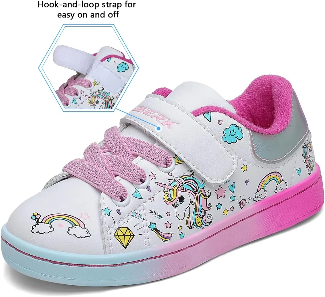 GEERX Toddler Girl Shoe Lightweight Casual Adjustable Strap Cute Unicorn Sneaker Comfortable for Walking Running (Infant/Toddler/Little Kid)