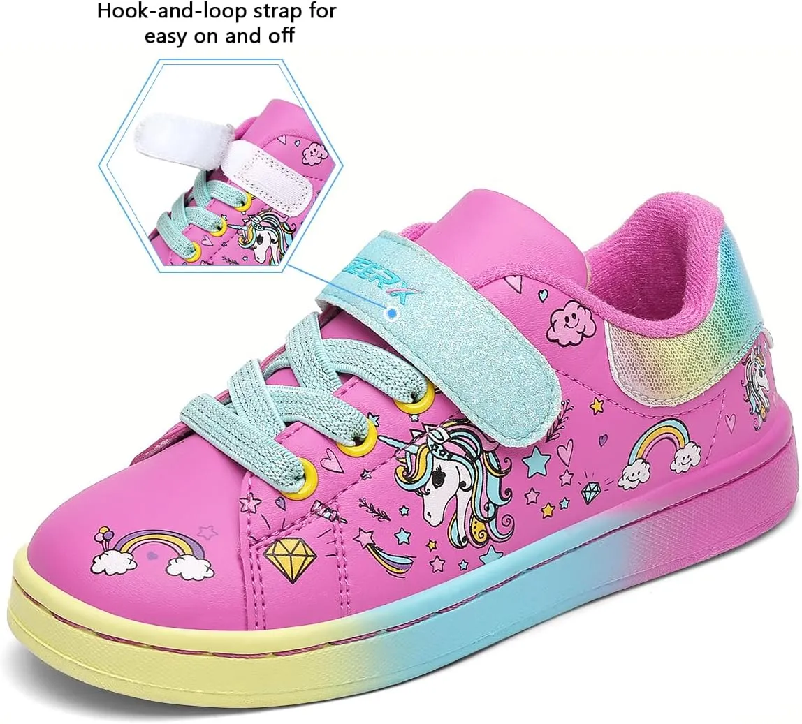 GEERX Toddler Girl Shoe Lightweight Casual Adjustable Strap Cute Unicorn Sneaker Comfortable for Walking Running (Infant/Toddler/Little Kid)