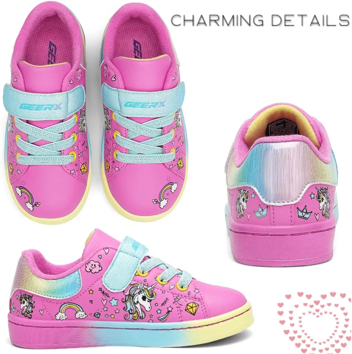GEERX Toddler Girl Shoe Lightweight Casual Adjustable Strap Cute Unicorn Sneaker Comfortable for Walking Running (Infant/Toddler/Little Kid)