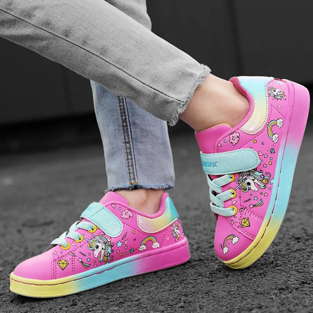 GEERX Toddler Girl Shoe Lightweight Casual Adjustable Strap Cute Unicorn Sneaker Comfortable for Walking Running (Infant/Toddler/Little Kid)