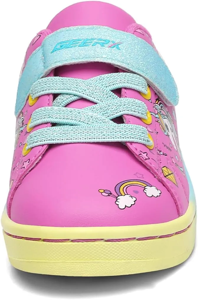 GEERX Toddler Girl Shoe Lightweight Casual Adjustable Strap Cute Unicorn Sneaker Comfortable for Walking Running (Infant/Toddler/Little Kid)