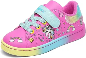 GEERX Toddler Girl Shoe Lightweight Casual Adjustable Strap Cute Unicorn Sneaker Comfortable for Walking Running (Infant/Toddler/Little Kid)