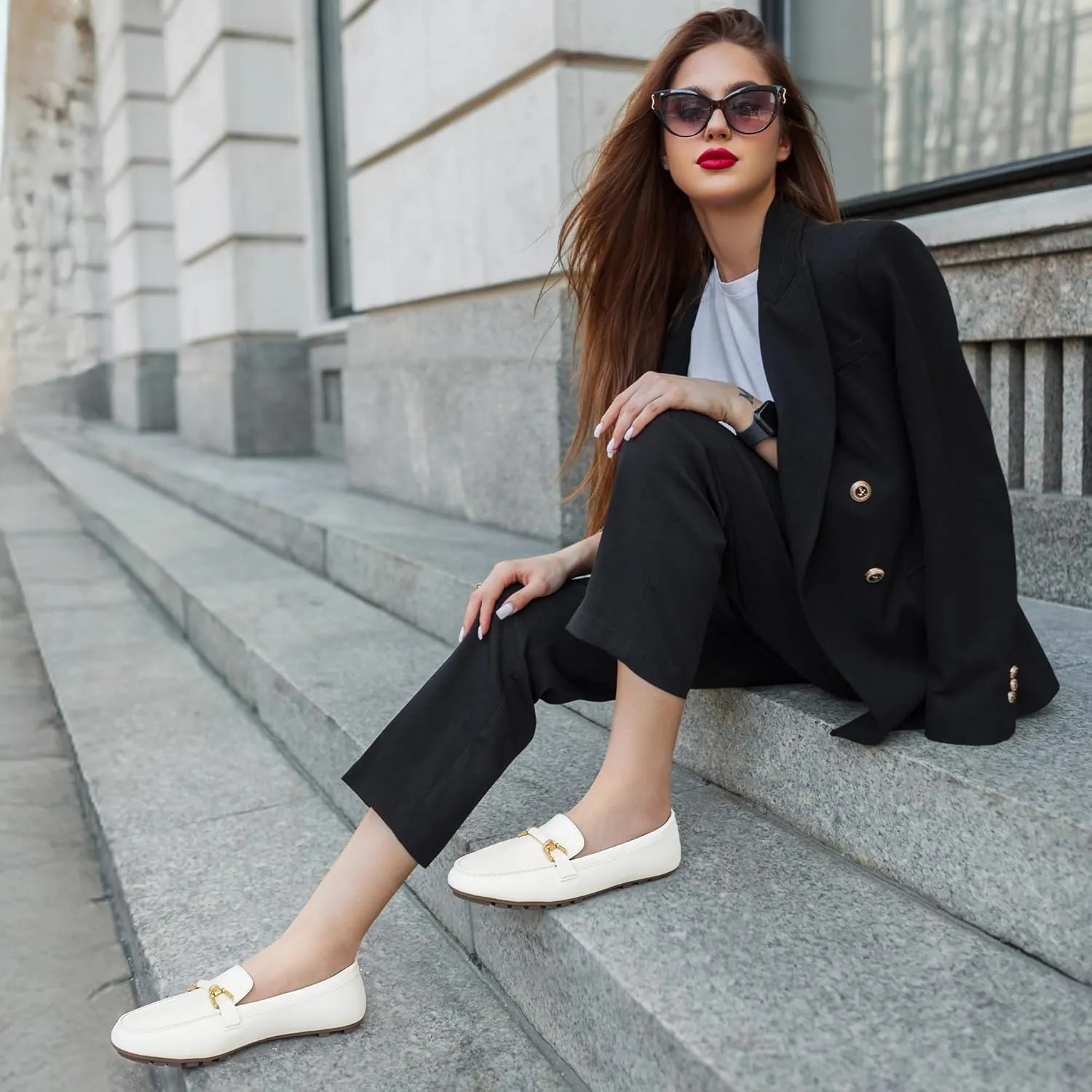 HARENCE Womens Loafers Casual Shoes: Comfortable Moccasins Business Dressy Flats Lightweight Slip On Work Shoes