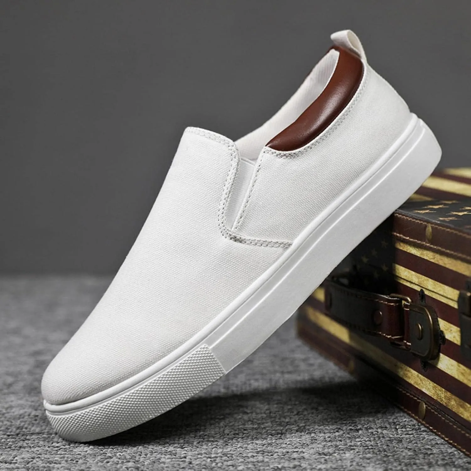Hbeylia Slip On Loafers Fashion Sneakers For Men Casual Breathable Low Cut Canvas Shoes Unisex Classic Cloth Low-Top Trainers Walking Driving Shoes Flats Boat Shoes For Male Outdoor Sports