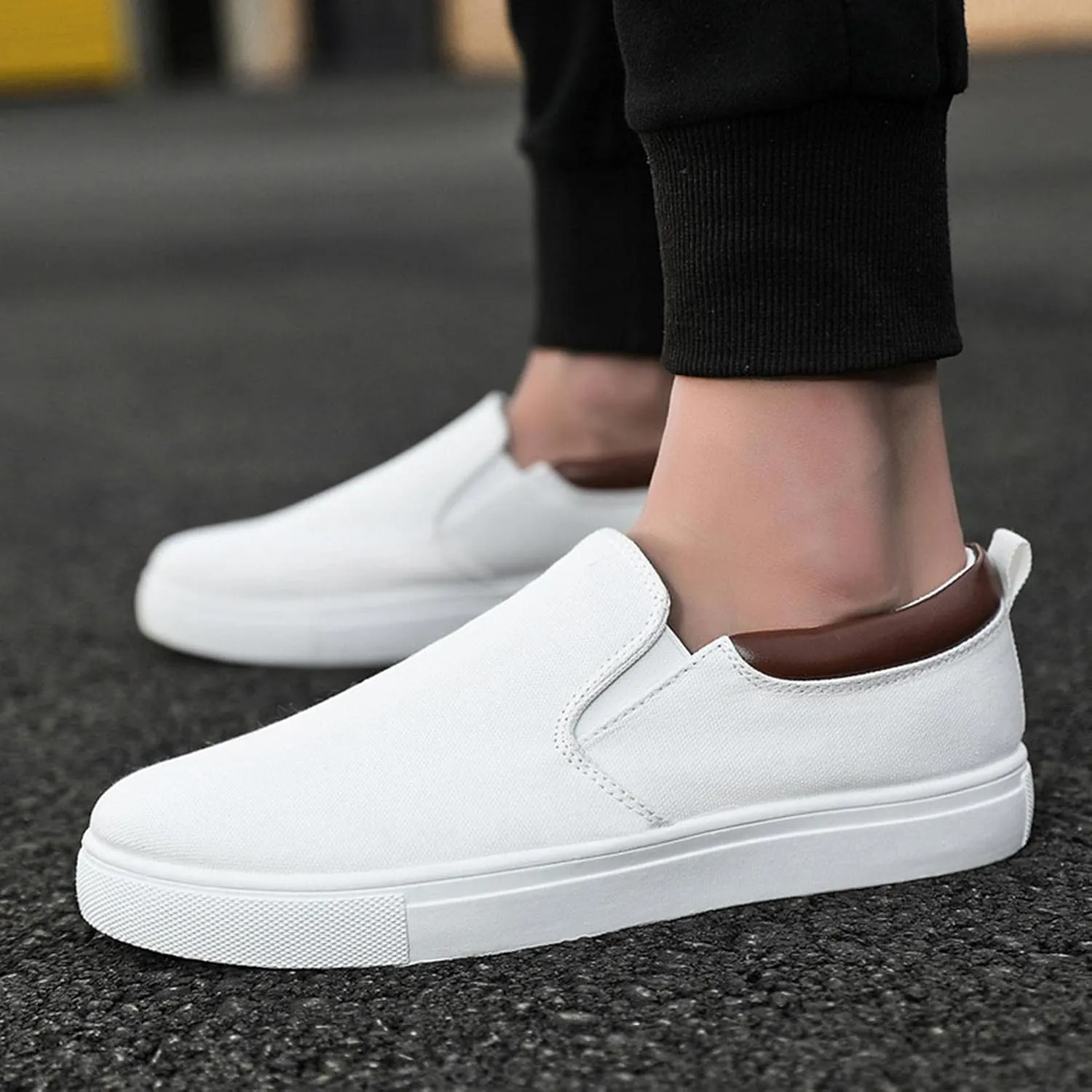 Hbeylia Slip On Loafers Fashion Sneakers For Men Casual Breathable Low Cut Canvas Shoes Unisex Classic Cloth Low-Top Trainers Walking Driving Shoes Flats Boat Shoes For Male Outdoor Sports