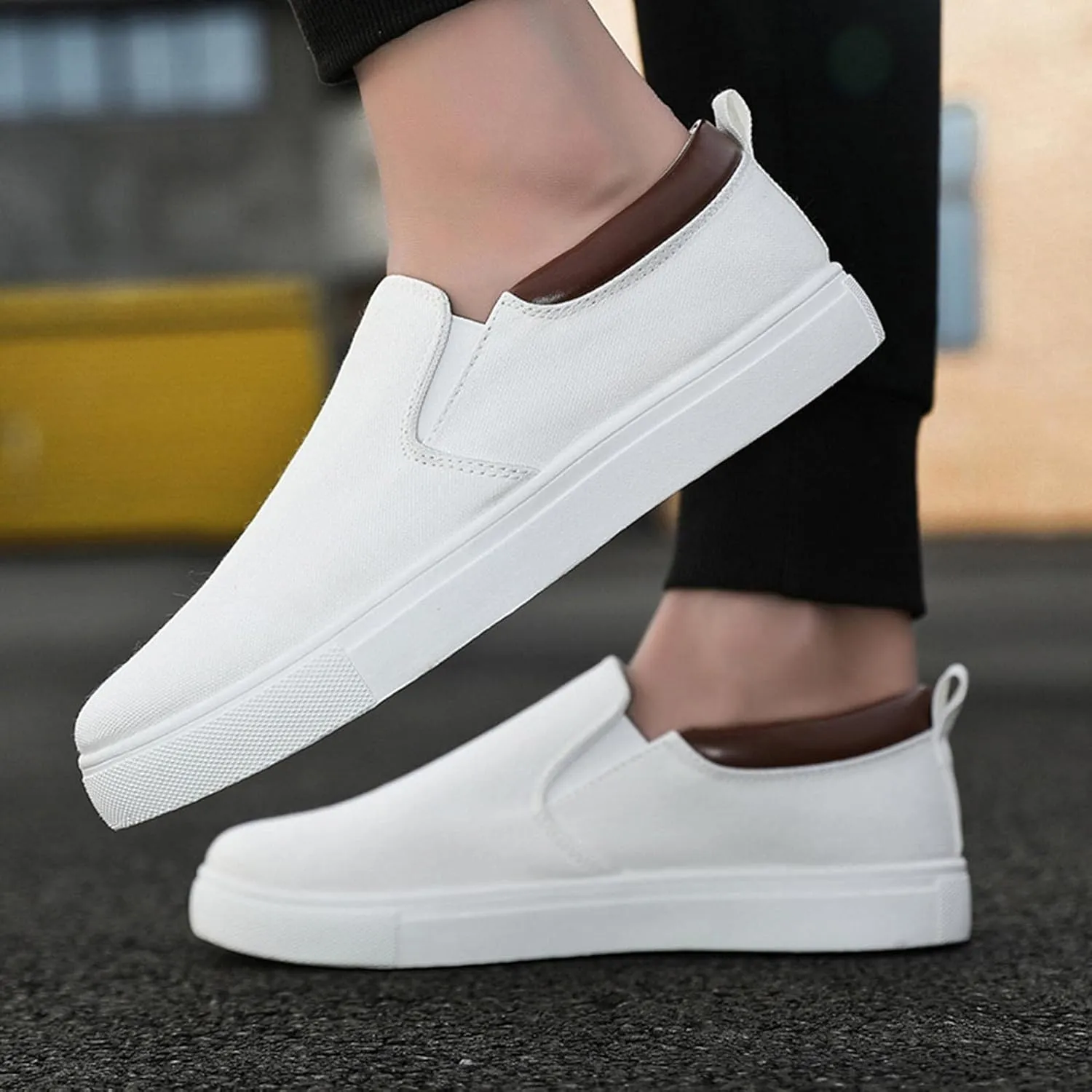 Hbeylia Slip On Loafers Fashion Sneakers For Men Casual Breathable Low Cut Canvas Shoes Unisex Classic Cloth Low-Top Trainers Walking Driving Shoes Flats Boat Shoes For Male Outdoor Sports