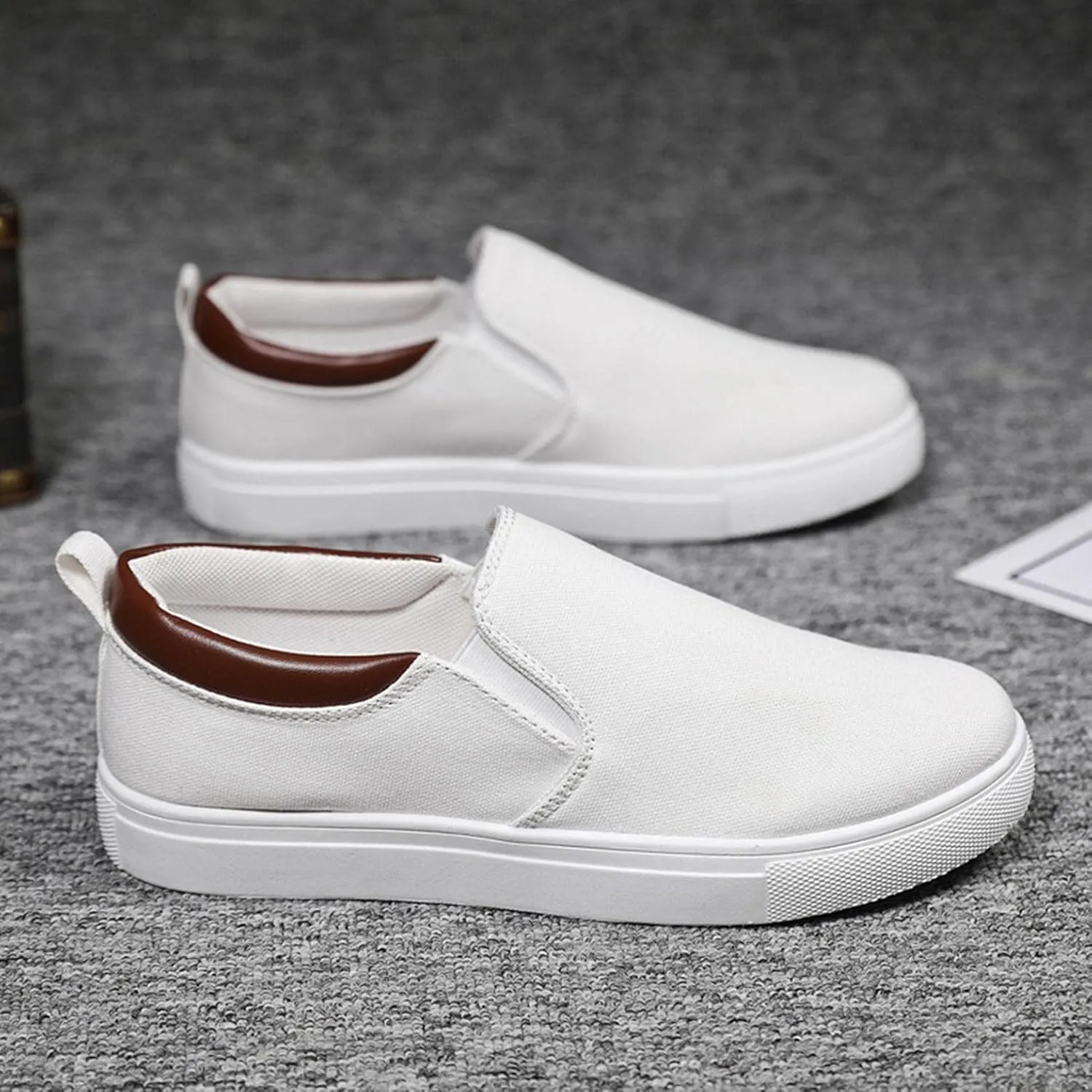 Hbeylia Slip On Loafers Fashion Sneakers For Men Casual Breathable Low Cut Canvas Shoes Unisex Classic Cloth Low-Top Trainers Walking Driving Shoes Flats Boat Shoes For Male Outdoor Sports