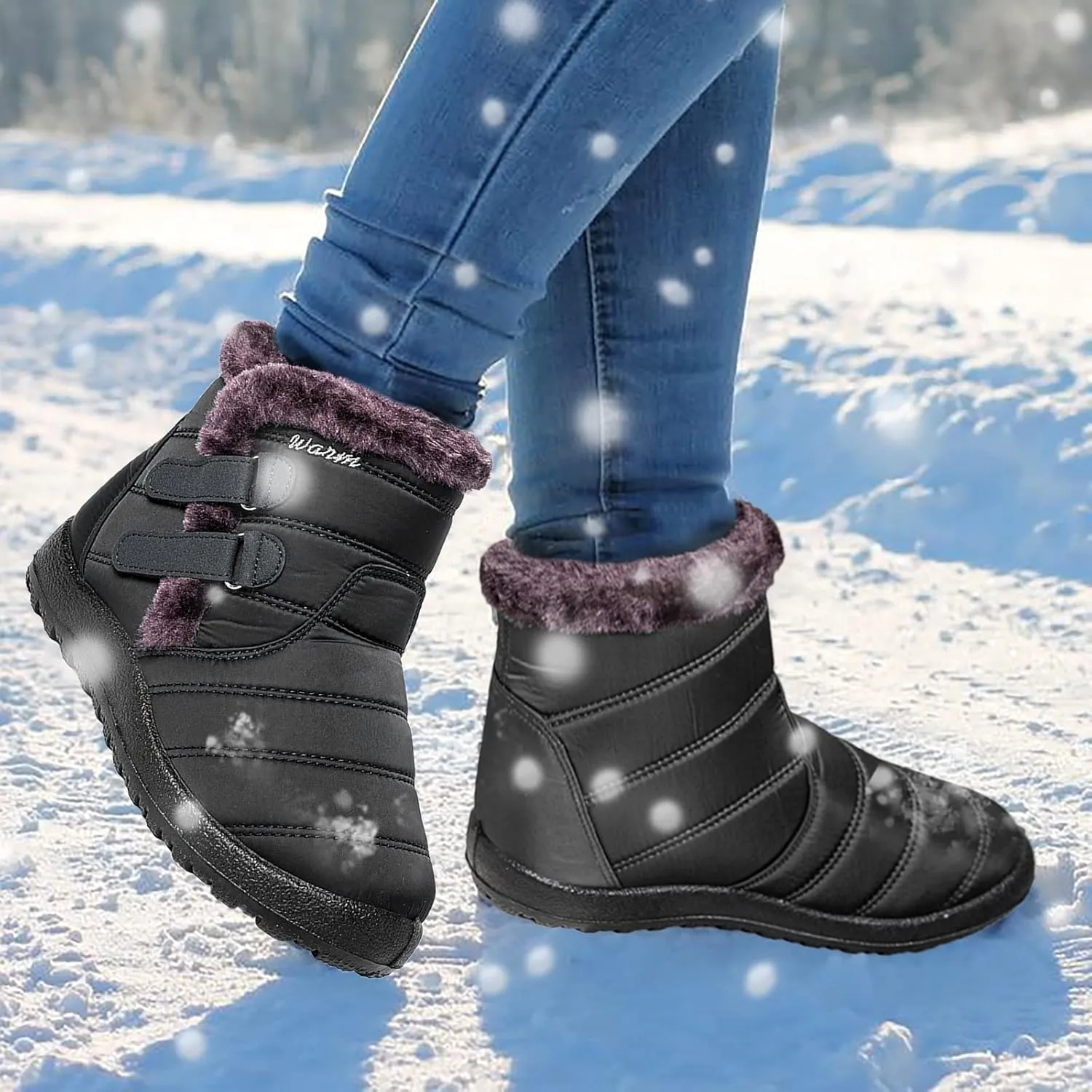 Hiking Boots for Women Waterproof Snow Boots Fleece Walking Shoes Cold Weather Plush Lined Snow Boots Duck Boots Women