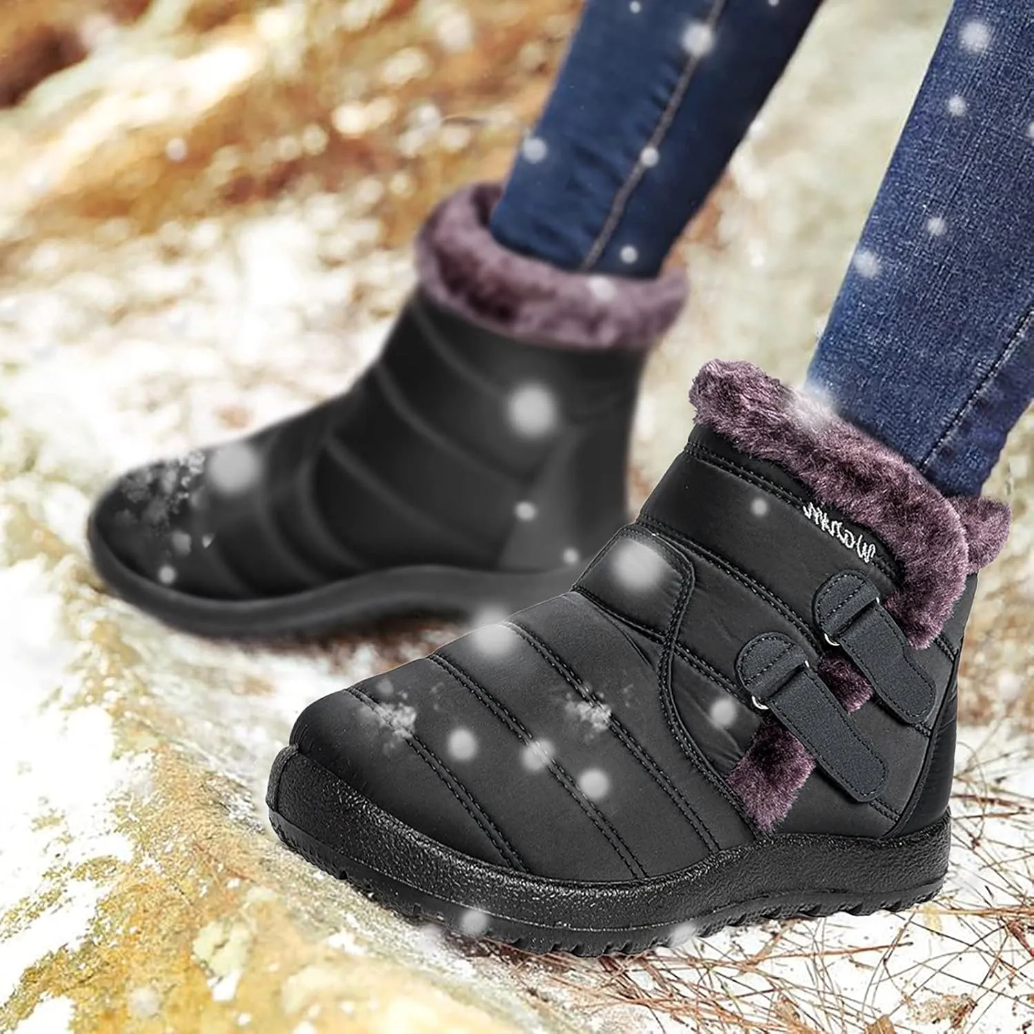 Hiking Boots for Women Waterproof Snow Boots Fleece Walking Shoes Cold Weather Plush Lined Snow Boots Duck Boots Women