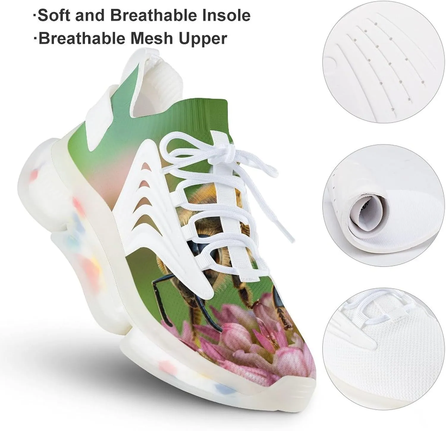Honey Bee on Flower Men's Running Shoes Lightweight Walking Shoe Breathable Sneaker