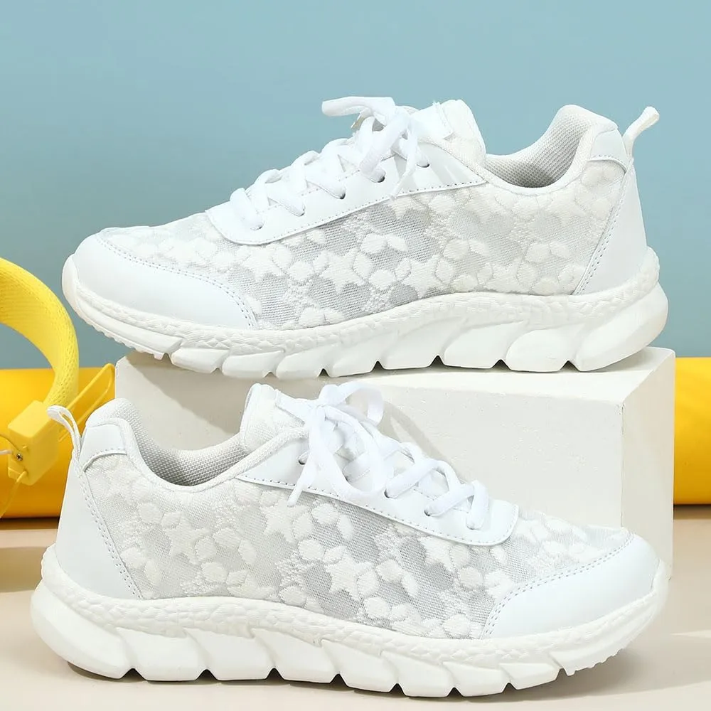 Hrtesus Women's Luxurious Orthopedic Sneakers, Hollow Breathable Mesh Shoes, Breathable Lace-up Round Toe Sneakers with Arch Support for Women