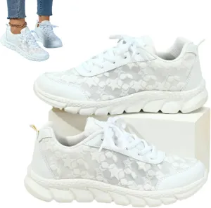 Hrtesus Women's Luxurious Orthopedic Sneakers, Hollow Breathable Mesh Shoes, Breathable Lace-up Round Toe Sneakers with Arch Support for Women