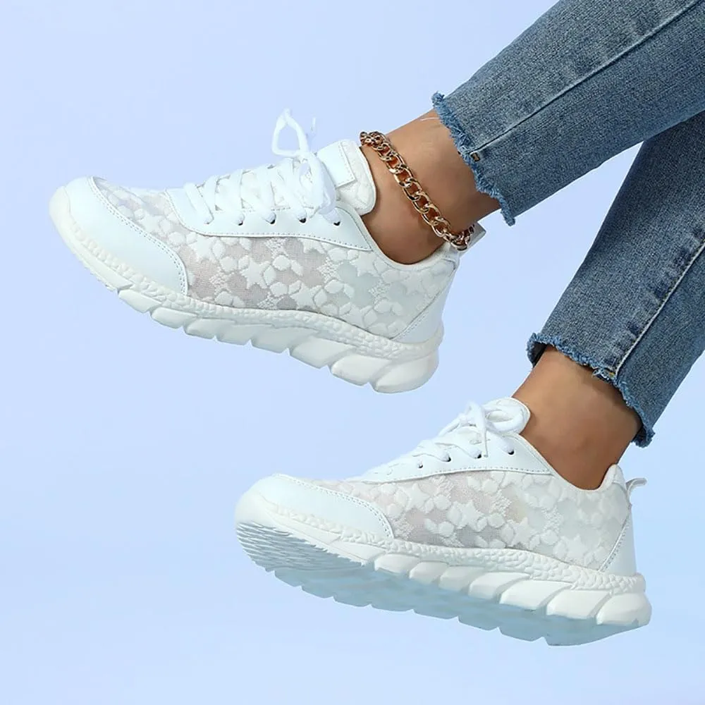 Hrtesus Women's Luxurious Orthopedic Sneakers, Hollow Breathable Mesh Shoes, Breathable Lace-up Round Toe Sneakers with Arch Support for Women