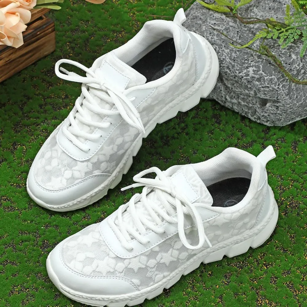 Hrtesus Women's Luxurious Orthopedic Sneakers, Hollow Breathable Mesh Shoes, Breathable Lace-up Round Toe Sneakers with Arch Support for Women